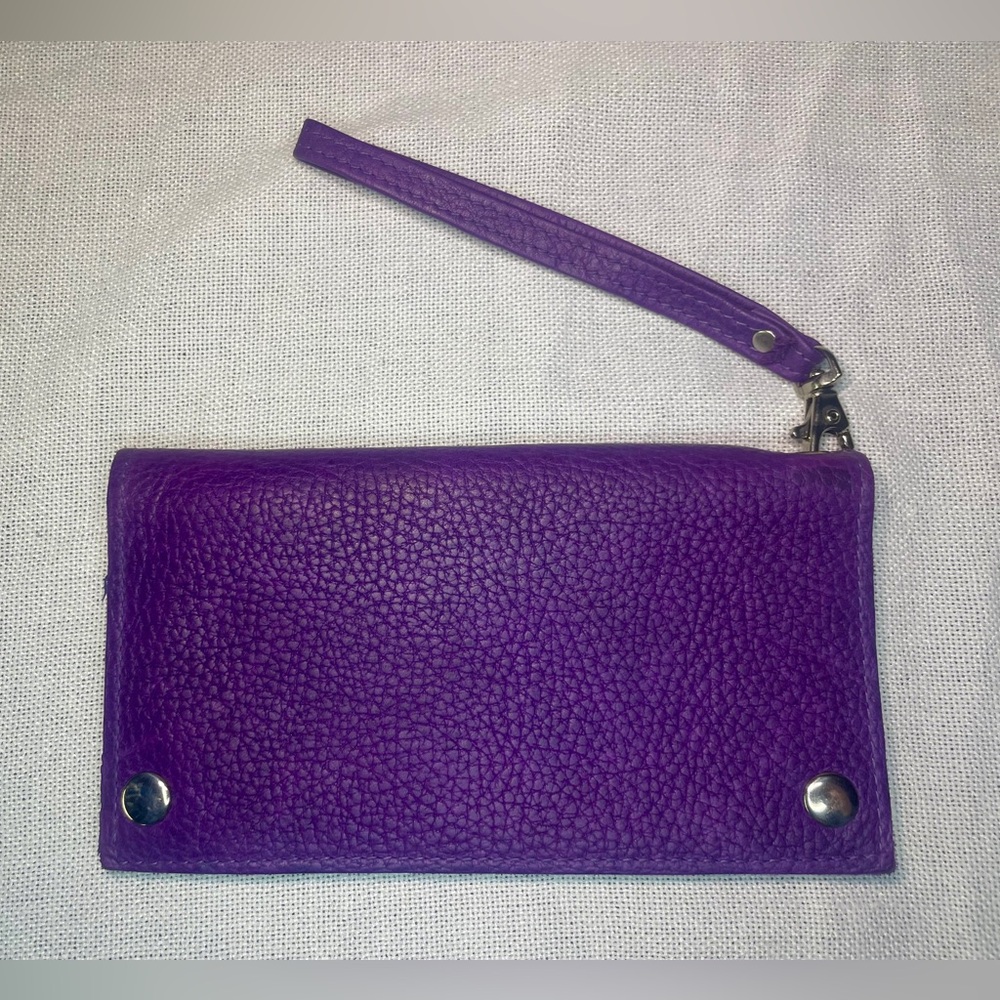 Purple Pebbled Leather Wristlet Clutch Wallet Checkbook Cover Boutique Brand